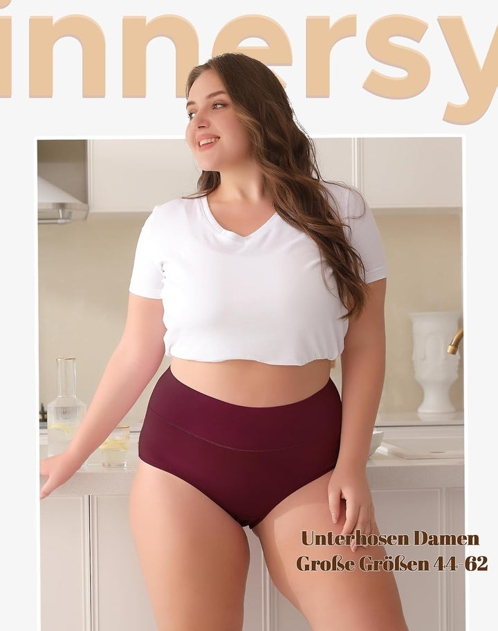 INNERSY Unterhosen Grosse Grössen Damen Taillenslip Baumwolle High Waist Slip (44-62) 4er Pack 44-46