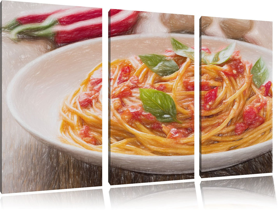 Pixxprint Rustikale italienische Spaghetti / 3-Teilig/Gesamtmass 120cm Leinwandbild bespannt auf Hol