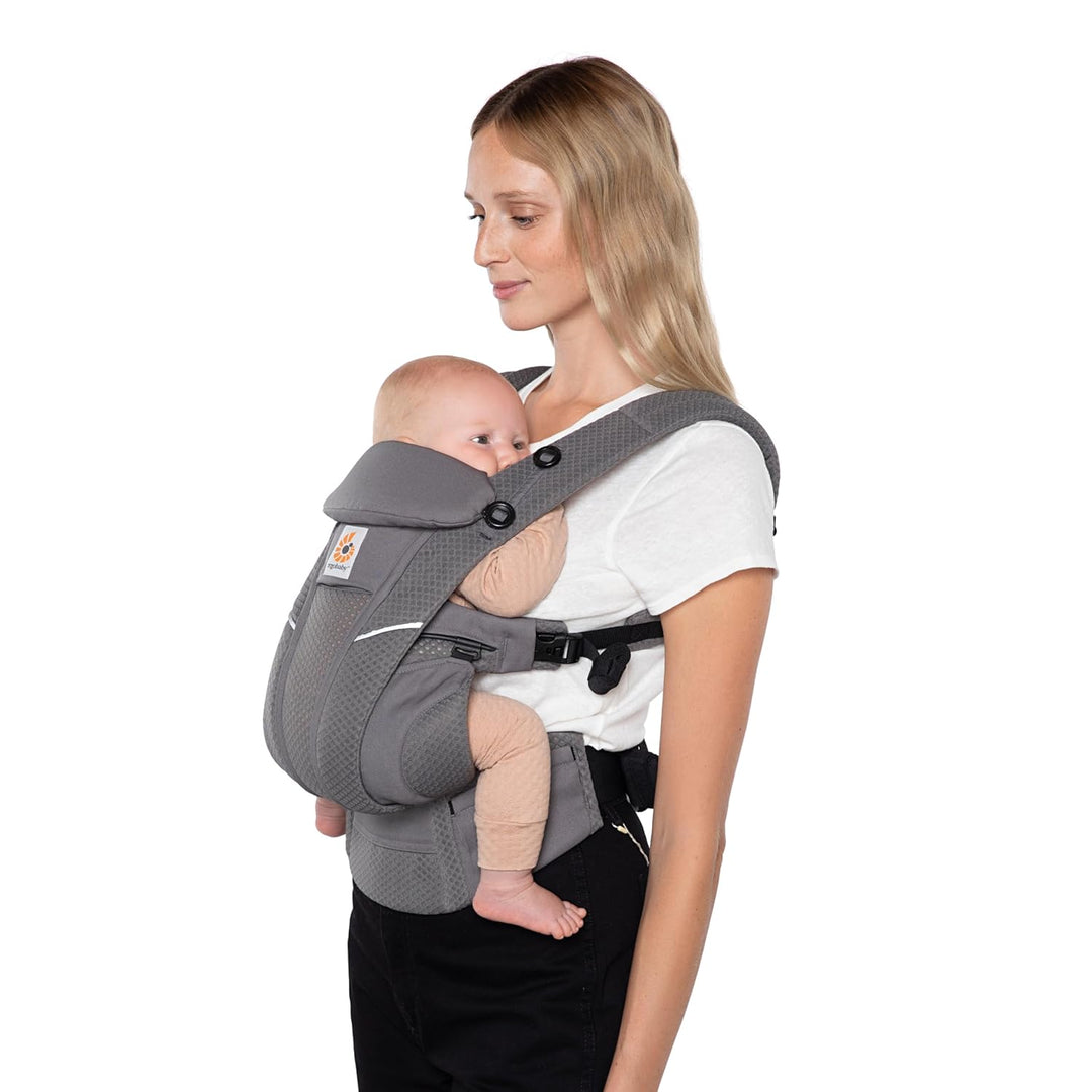 Ergobaby Omni Breeze Babytrage für Neugeborene ab Geburt bis 20kg, 4 Positionen SoftFlex Mesh Ergono