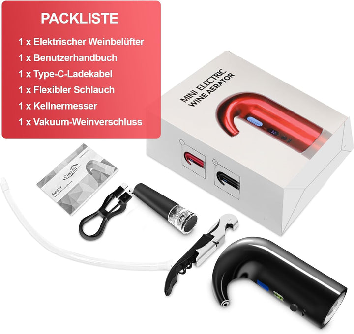 Cosyall Elektrischer Wein Dekanter, Automatischer und Tragbarer Weinbelüfter, Dosierbarer Weinspende