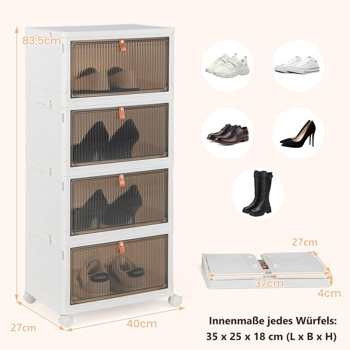 GOPLUS Aufbewahrungsbox mit Deckel, Stapelbare Ordnungsbox mit Türen, Transparent Klappbox mit Rolle