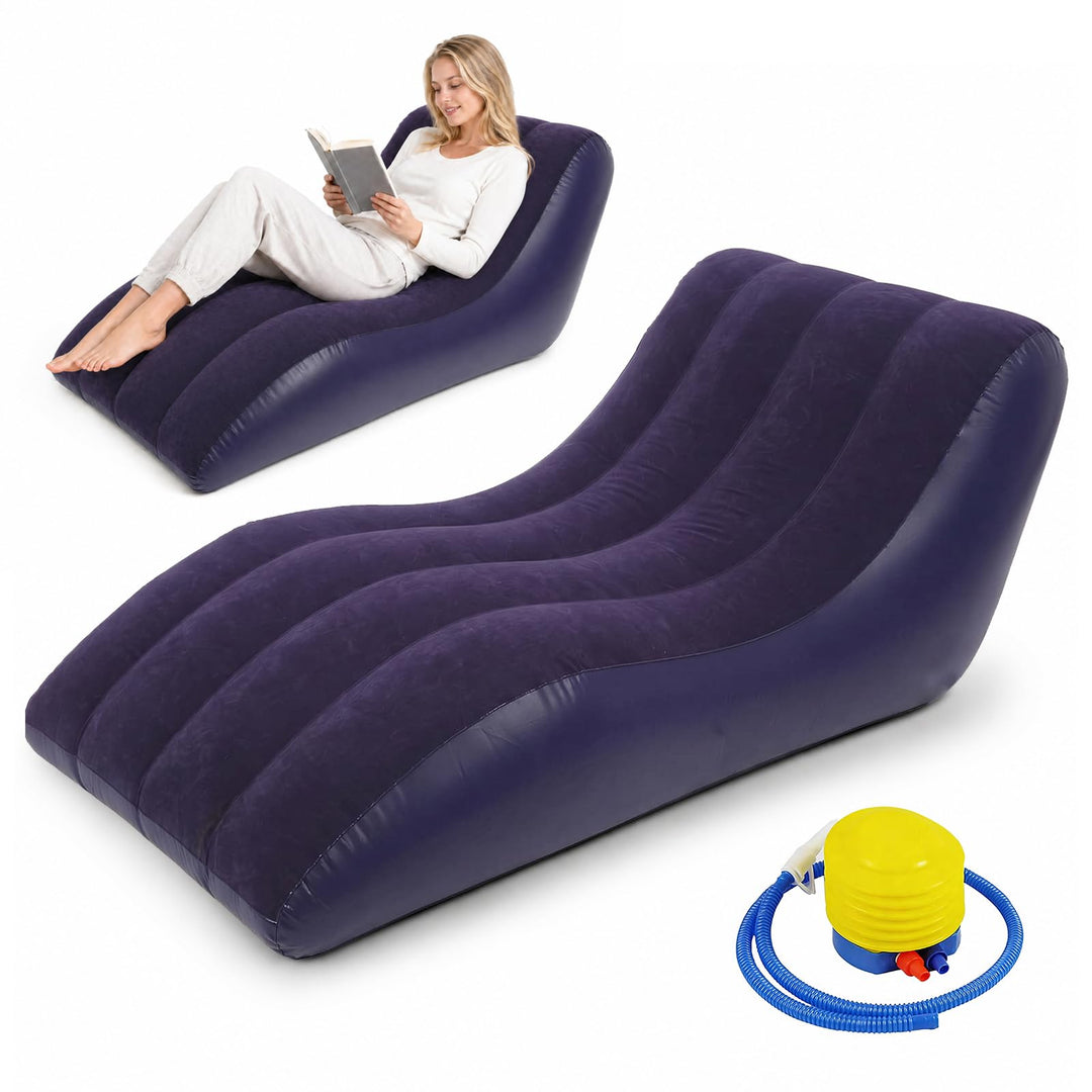 Aufblasbares Sofa mit Flockoberfläch, 155 x 86cm Wasserdichtes Luftsofa Aufblasbares mit Luftpumpe,