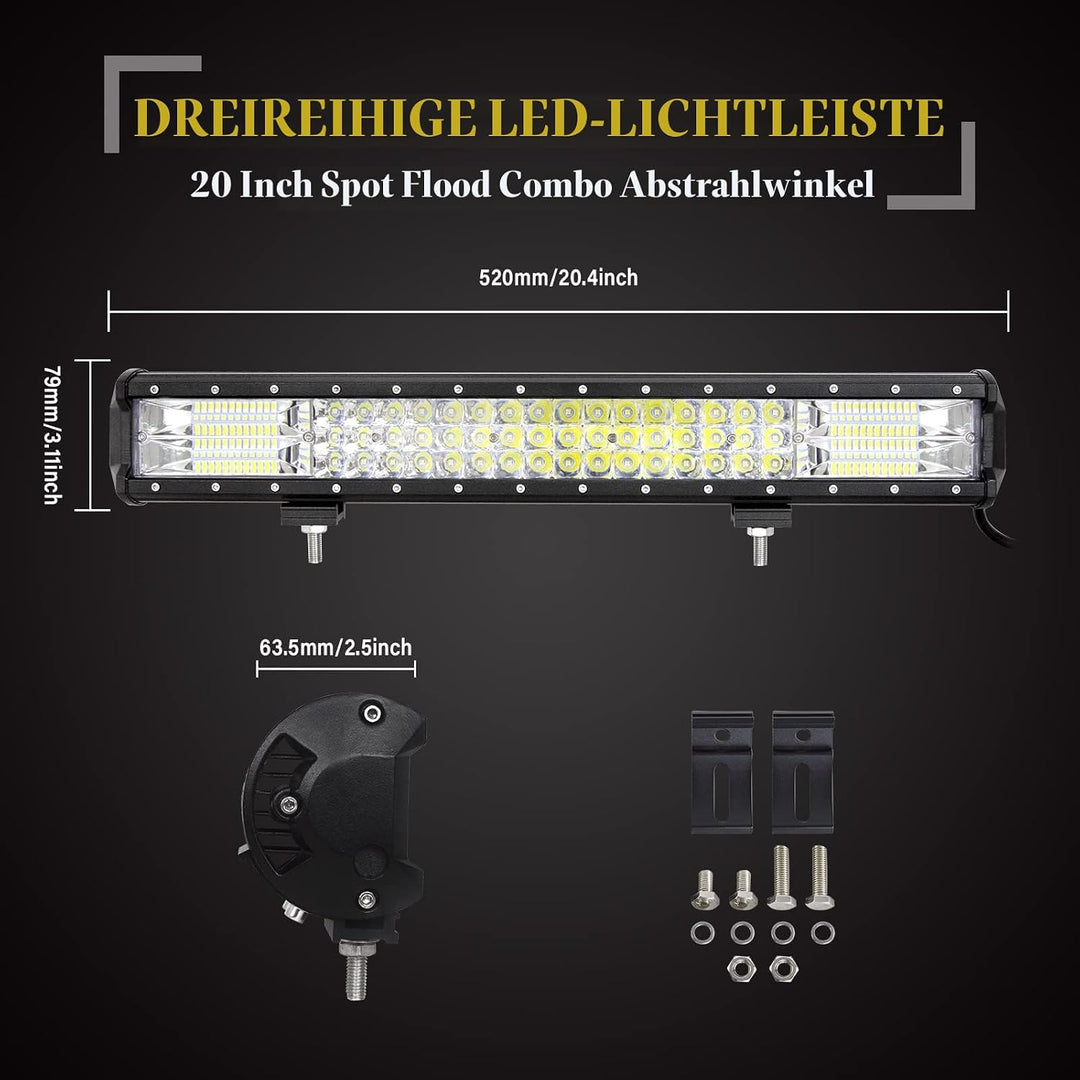 SKYWORLD LED-Lichtleiste, 7D 20 Zoll 288W Spot-Flood-Kombistrahl-Arbeitsscheinwerfer mit schwarzer K