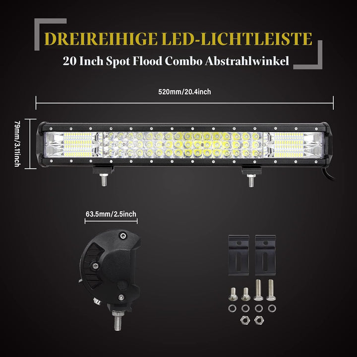 SKYWORLD LED-Lichtleiste, 7D 20 Zoll 288W Spot-Flood-Kombistrahl-Arbeitsscheinwerfer mit schwarzer K