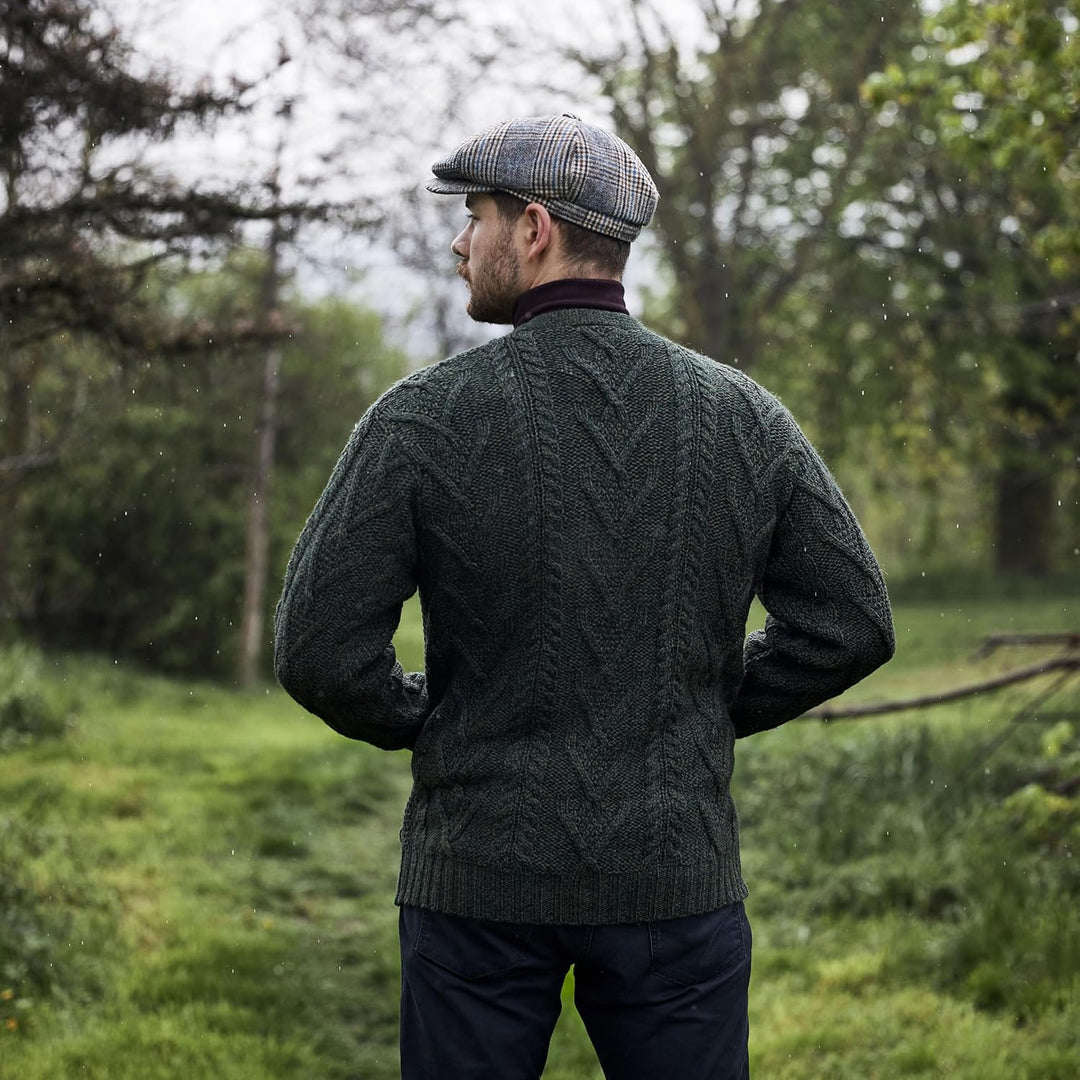 SAOL Herren Aran Irish Cable Knit Strickjacke Cardigan aus 100% Merinowolle mit V-Ausschnitt und Knö