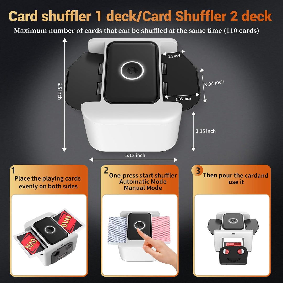 Wiederaufladbar Automatischer Kartenmischer 1-2 Deck, Geräuscharm Elektrische Mischmaschine Karten,