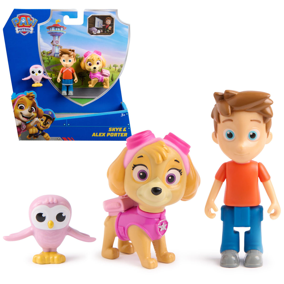 PAW Figurenpaket Patrol Skye und Alex Porter mit Lil Hootie Figur, Kinderspielzeug für Jungen und Mä