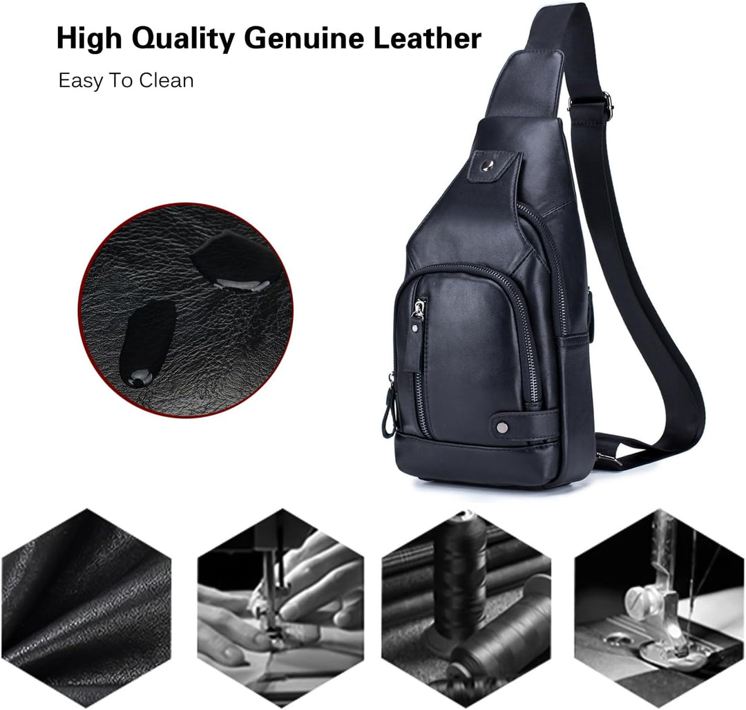 FANDARE Leder Brusttasche Sling Rucksack Sling Chest Bag für Herren Schultertasche Schulterrucksack