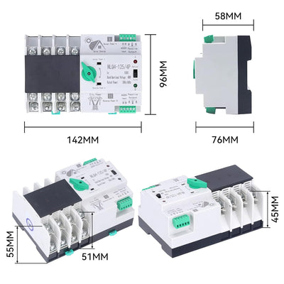 Dual Power Automatischer Transferschalter AC 400V 4P 100A ATS PC Hutschiene Notstrom Netz Umschalter