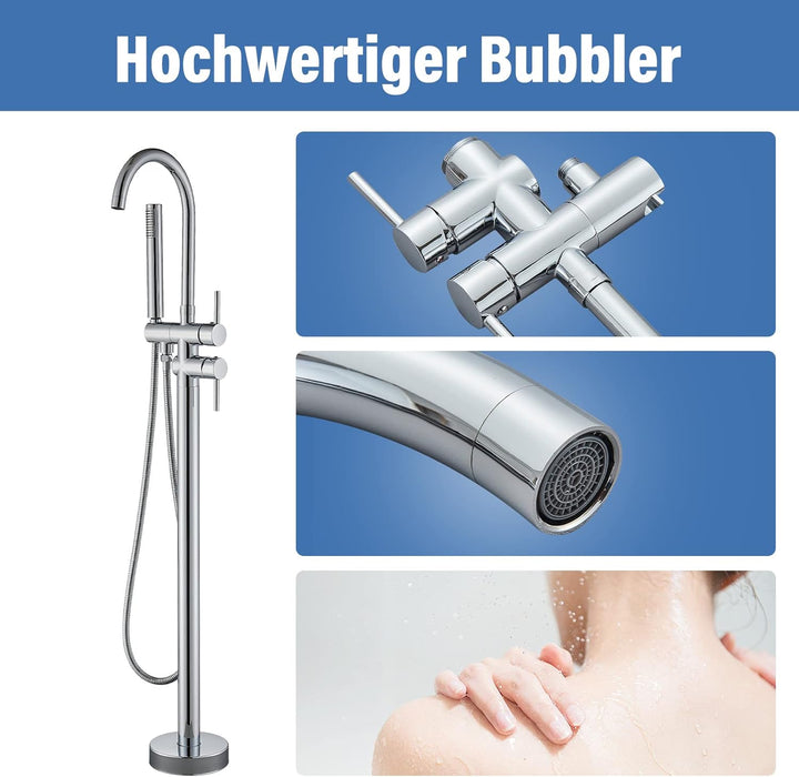 Rozin Badewannenarmatur Freistehende Badewanne Armatur Chrom Messing 360 Grad Schwenkauslauf Badewan