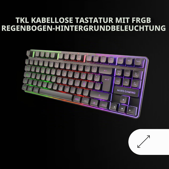 Mars Gaming MCPWTKL, Kabelloses Gaming-Combo, DualPro Link 2.4GPRO-Technologie, TKL FRGB Rainbow Tas
