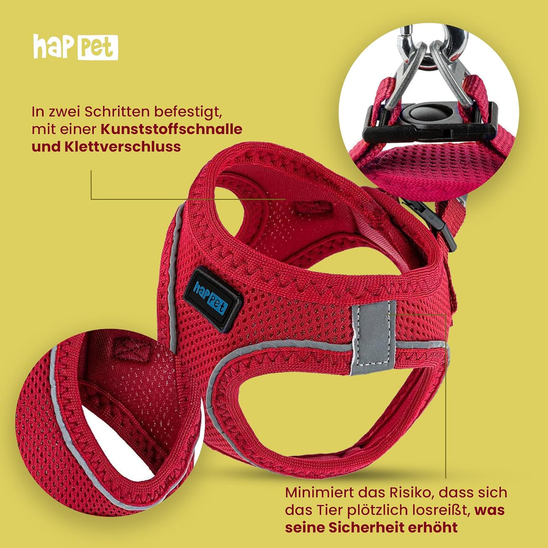 Happet Hundegeschirr M für kleine & mittelgrosse Hunde – atmungsaktives Air-Mesh Brustgeschirr, gepo