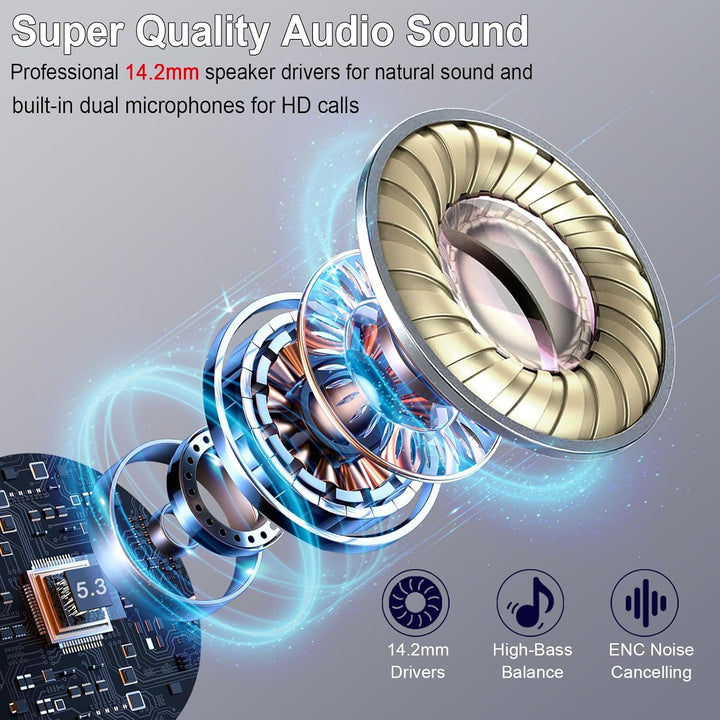 Drsaec Bluetooth 5.4 Kopfhörer, 2025 Neu In Ear Kopfhörer Kabellos Bluetooth 6D Tiefer Bass Kabellos