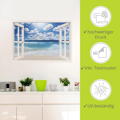 ARTland Wandbild selbstklebend Vinylfolie 100x70 cm Fensterblick Fenster Strand Meer Maritim Karibik