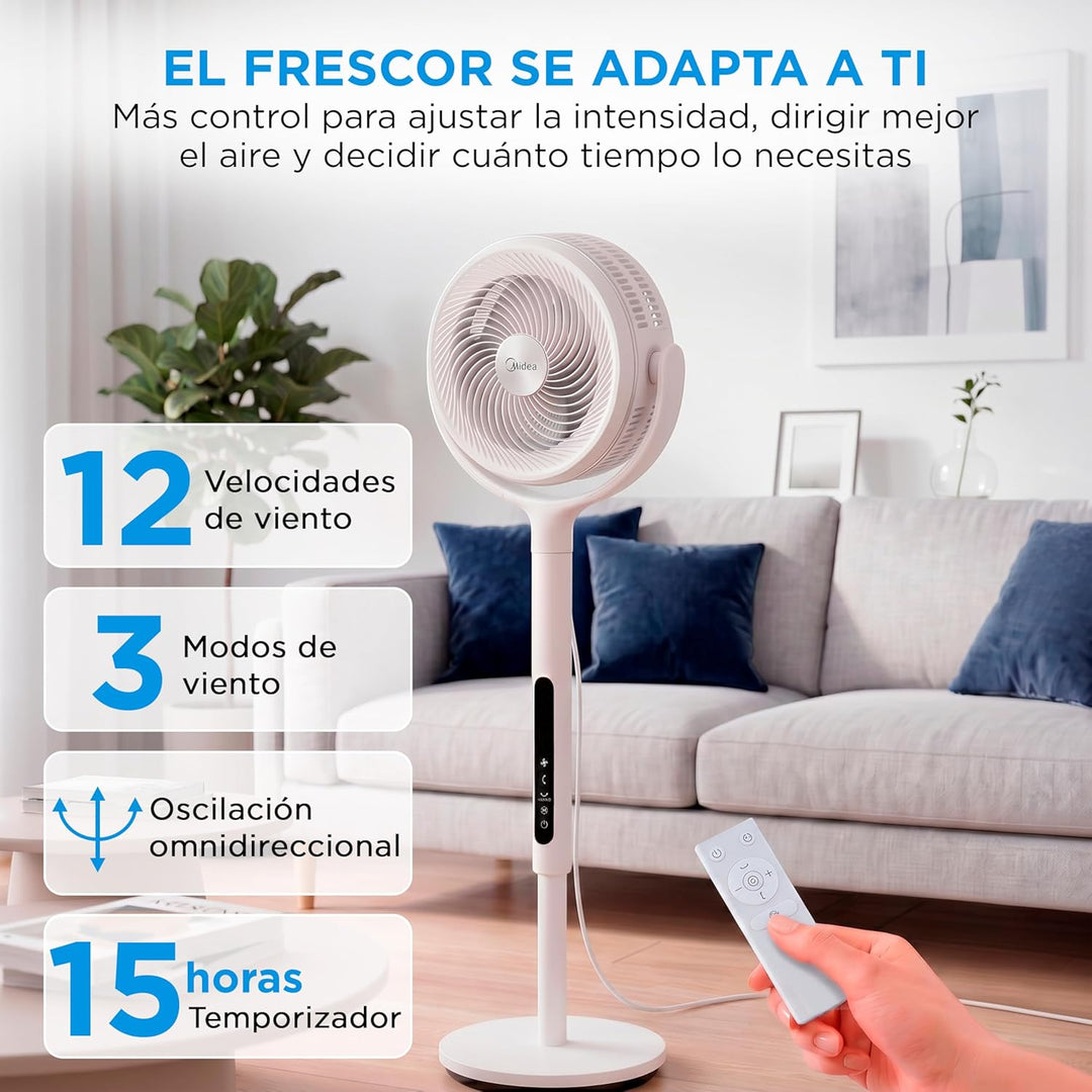 Midea Standventilator mit 12 Geschwindigkeiten, mit Fernbedienung, leiser Ventilator mit Oszillation