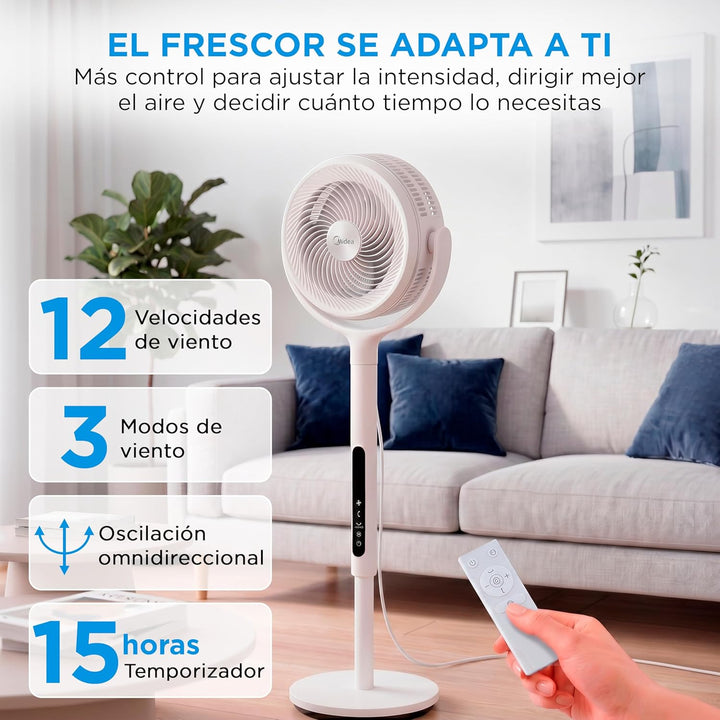 Midea Standventilator mit 12 Geschwindigkeiten, mit Fernbedienung, leiser Ventilator mit Oszillation
