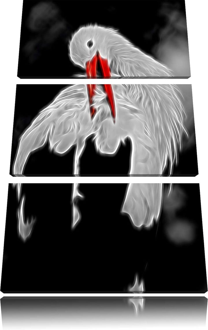 Dark anmutiger grosser Storch putzt sich schwarz/weiss Deluxe 3-Teiler Leinwandbild 120x80 Bild auf