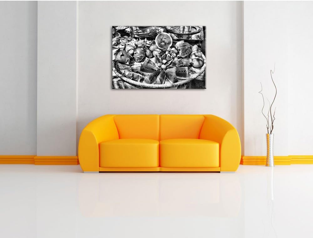 Pixxprint exotischer Fruchtteller / 100x70cm Leinwandbild bespannt auf Holzrahmen/Wandbild Kunstdruc