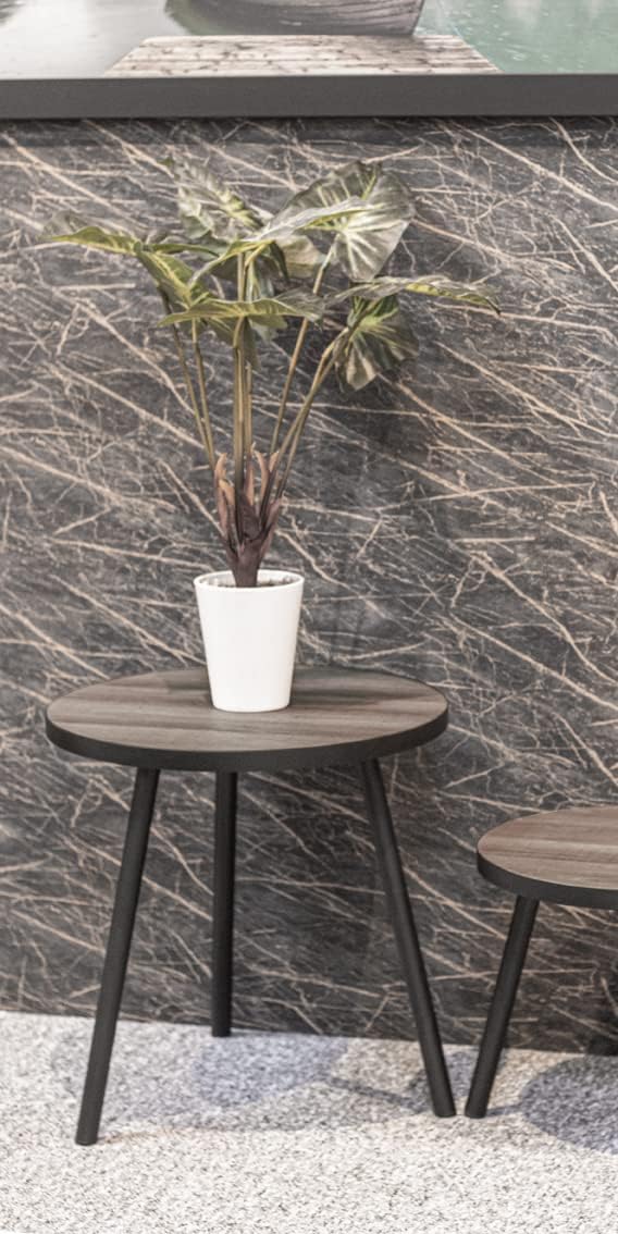 HAKU Möbel Beistelltisch, MDF, schwarz-eiche, Ø 50 x H 52 cm