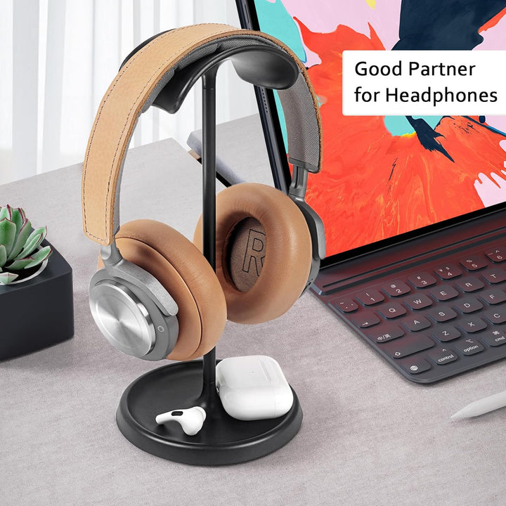 Kopfhörer Ständer, Gebogener Headset Halterung mit Ablagefach, Schwere Basis Gaming Kopfhörer Halter
