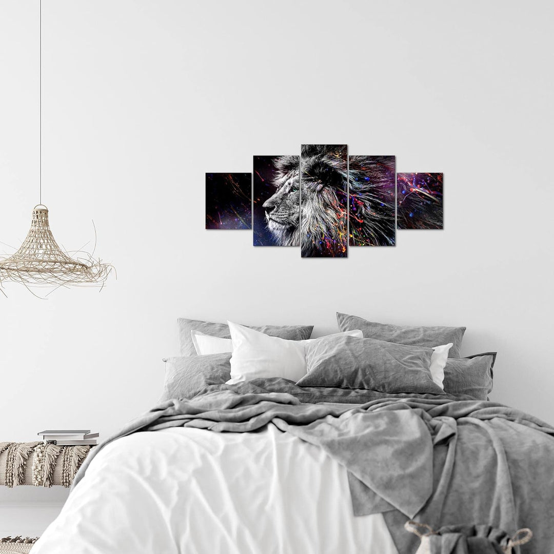 Runa Art Wandbilder Löwe 5 Teilig Bild auf Vlies Leinwand Deko Wohnzimmer Schlafzimmer Graffiti Schw
