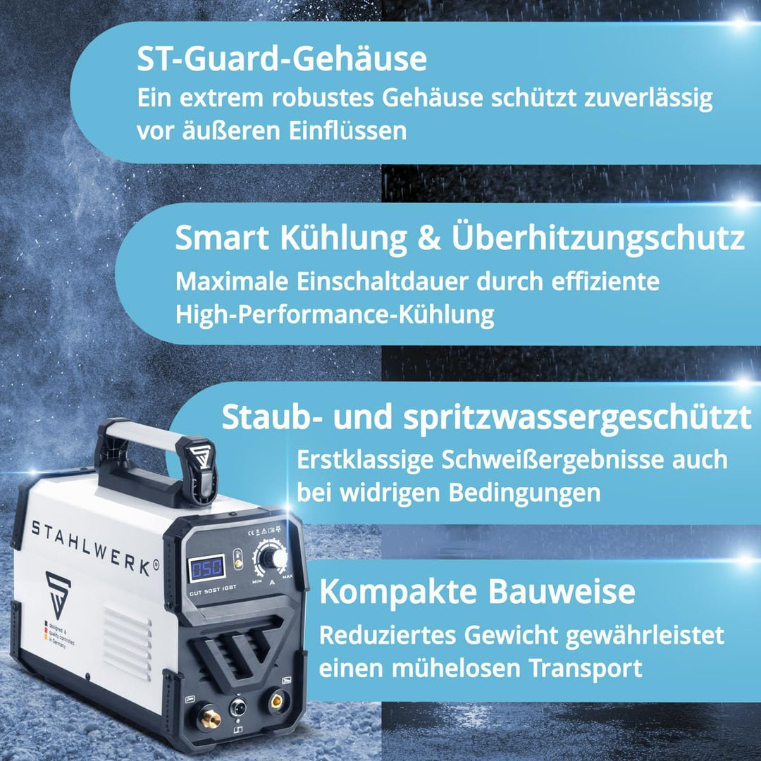 STAHLWERK CUT 50 ST IGBT Plasmaschneider mit 50 Ampere, bis 14mm Schneidleistung, für Lackierte Blec