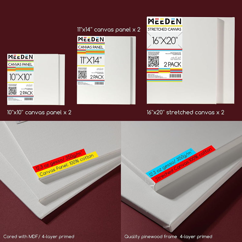 Meeden Staffelei Set, im französischen Sti, 15x100ml Acryl-Farben, Pinsel-Set, Leinwand, gespannte L