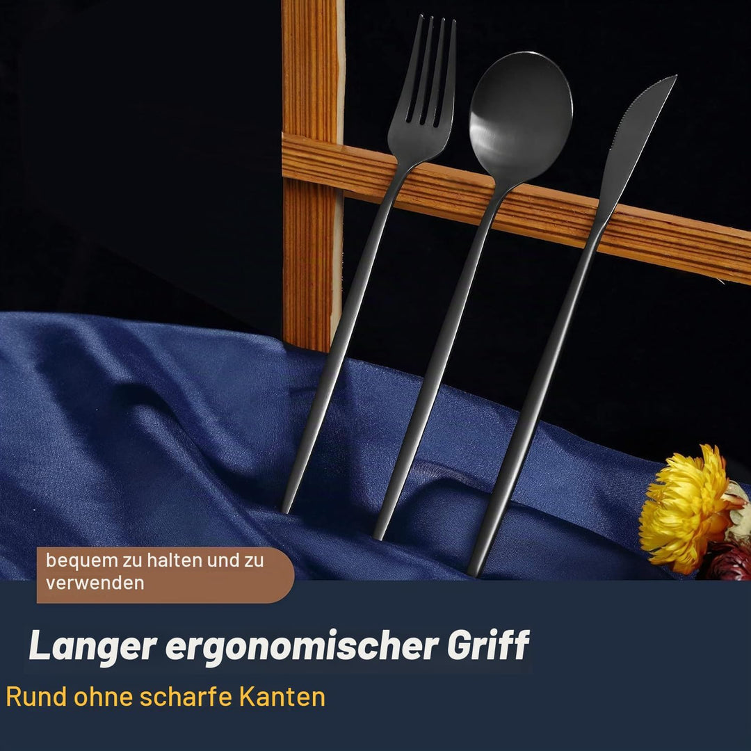 Bestdin Besteck Set 6 Personen, 30 teilig Edelstahl Besteckset Schwarz Matt, Essbesteck Set mit Mess
