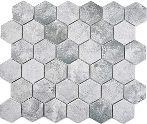 Mosaikfliese Keramik Hexagon Sechseck Zement hellgrau Mosaikwand Küchenfliese Duschwand Duschtasse F