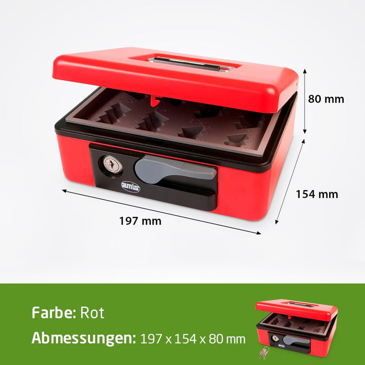 Amig - Sicherheits Geldkassette aus Stahl | Mit Münzschale und Schlüssel | Automatischer Griff | Kom
