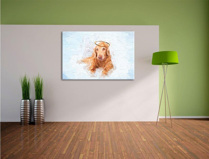 Pixxprint Hundeengel im Himmel als Leinwandbild/Grösse: 100x70 / Wandbild/Kunstdruck/fertig bespannt