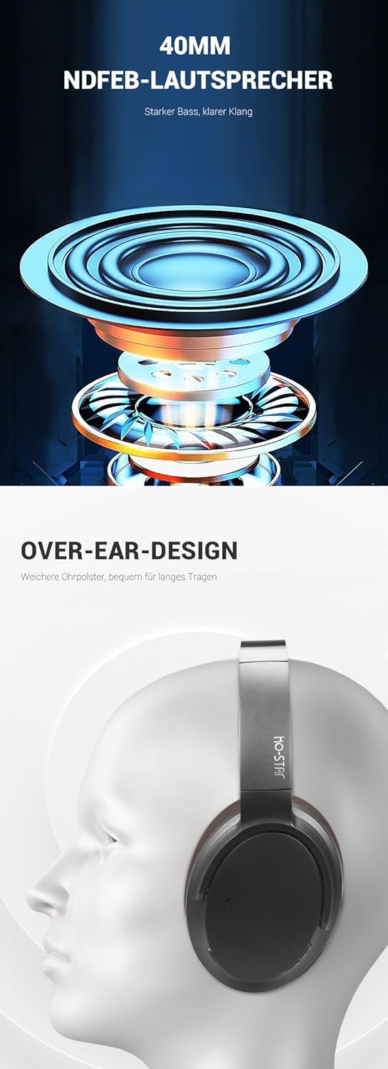 KO-Star NB-1092 Bluetooth Over-Ear Kopfhörer, Hybrid-ANC & Transparenzmodus, Mikrofon, 40-mm-Treiber