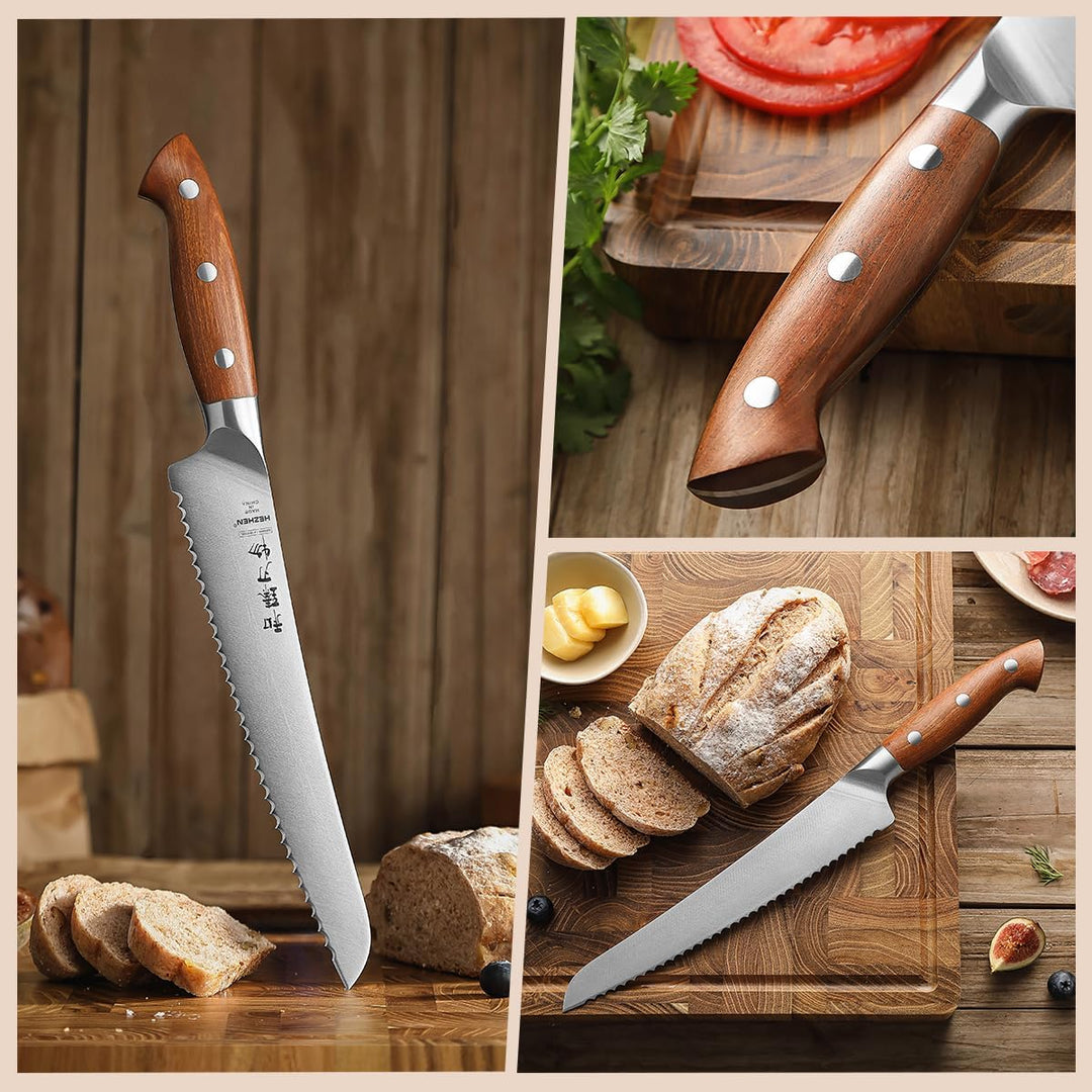 HEZHEN 21,5 cm Gezahntes Brotmesser, Rostfreier Stahl Wellenschlif Kuchenmesser, Gezackte Klinge Säg