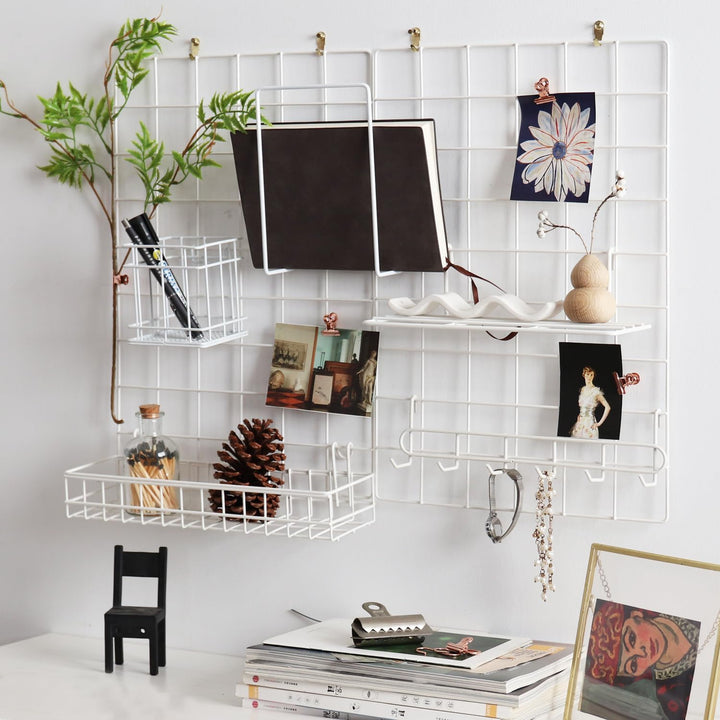 Wandgitter Hängekorb, Hängeregal, Stifthalter, Hakenablage, Bücherregal, Wandgitter Zubehör, 5er Set