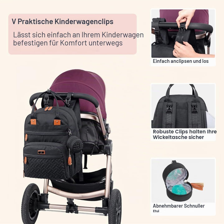 BabbleRoo Baby Wickeltasche/Rucksack, Wickelrucksack lässige Wickeltaschen Schwarz, Schwarz