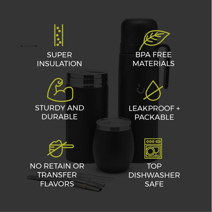 BALIBETOV Komplettes Yerba Mate Set – Moderner Mate Gourd, Thermos, Yerba Behälter, zwei Bombillas u