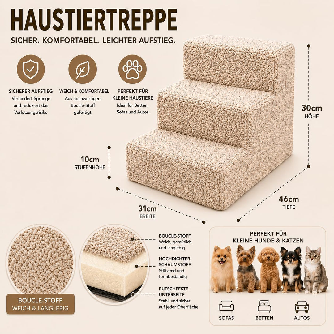 Muralo Hundetreppe 3 Stufen 30 cm, rutschfest, Wasserabweisend - Schwarz | Haustiertreppe für Kleine