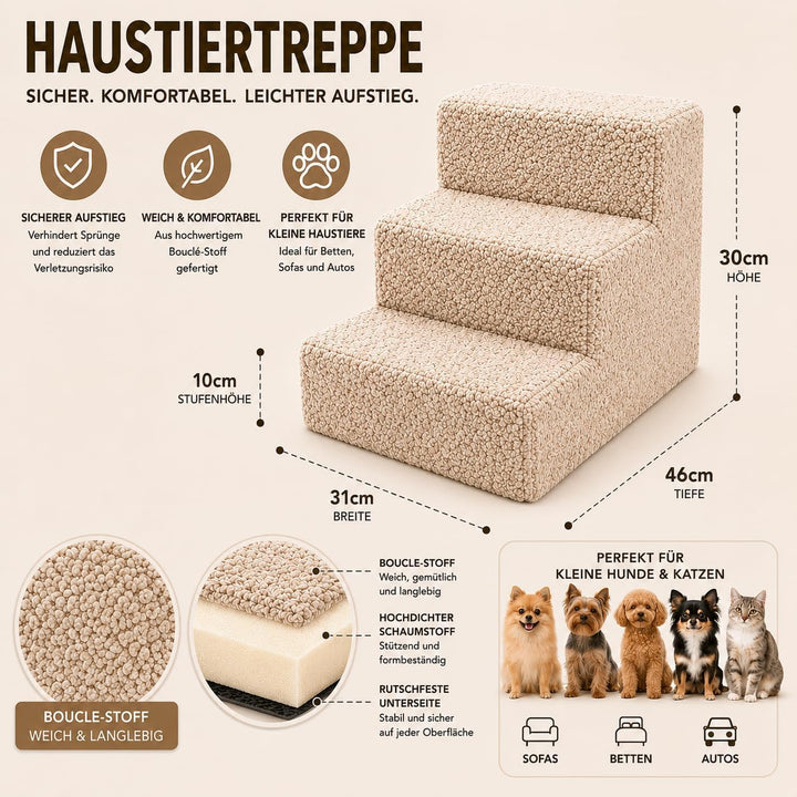 Muralo Hundetreppe 3 Stufen 30 cm, rutschfest, Wasserabweisend - Schwarz | Haustiertreppe für Kleine