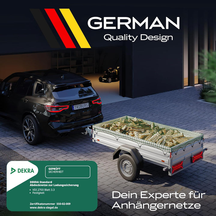 TRIBURG Anhängernetz 1,5x2,7 mit Eckmarkierungen - Anhänger Netz mit Spanngummi zur optimalen Ladung