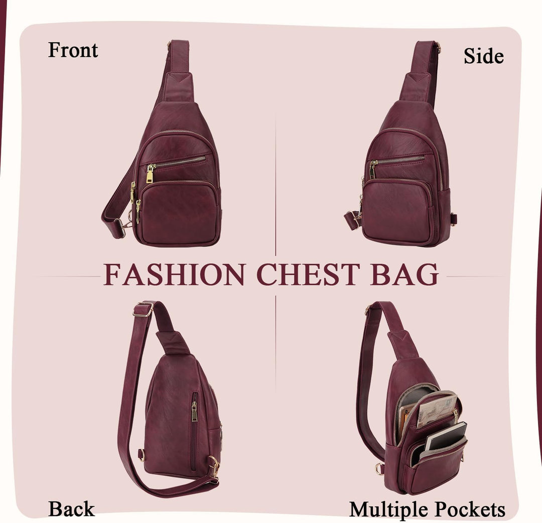 VX VONXURY Sling Bag Klein, Vegan Leder Brusttasche Schultertasche Umhängetasche Damen mit Breiten G