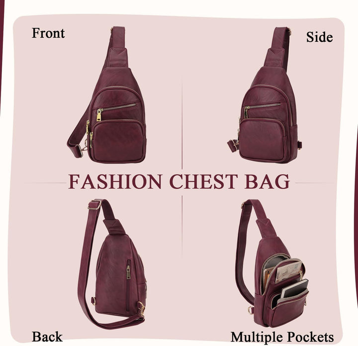 VX VONXURY Sling Bag Klein, Vegan Leder Brusttasche Schultertasche Umhängetasche Damen mit Breiten G