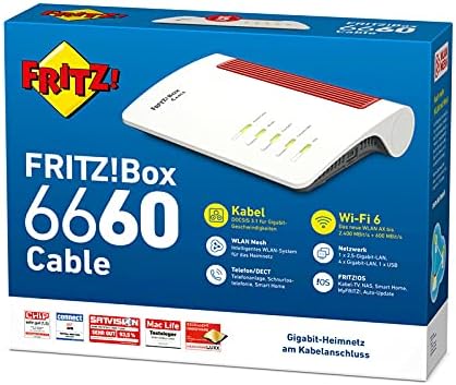 AVM FRITZ!Box 6660 Cable (DOCSIS-3.1-Kabelmodem, 2x2 WLAN AX (Wi-Fi 6) mit 2.400 MBit/s (5 GHz) und