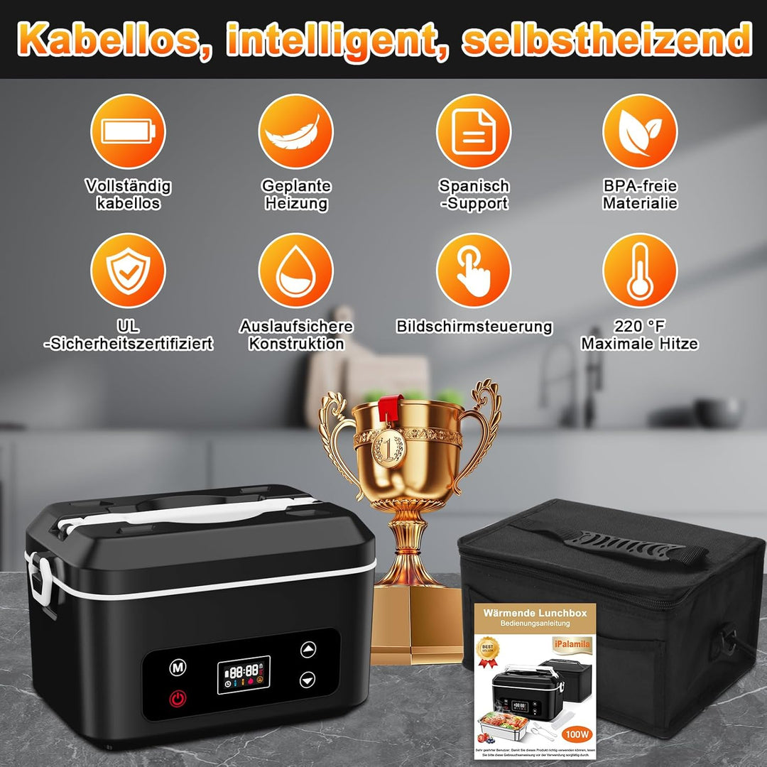 Elektrische lunchbox hermobehälter für Essen mit Akku – 24000 mAh,1,3 L beheizbare lunchbox,3D-Vollf