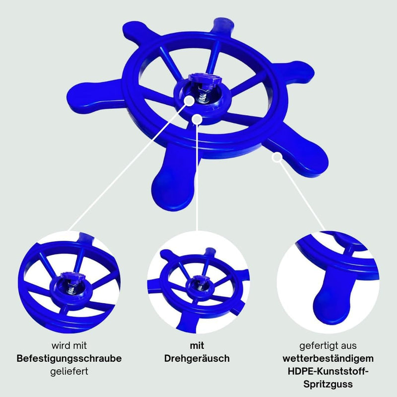 h2i Steuerrad für Spielturm & Spielhaus | Piraten Steuerrad aus wetterfestem Kunststoff | bewegliche