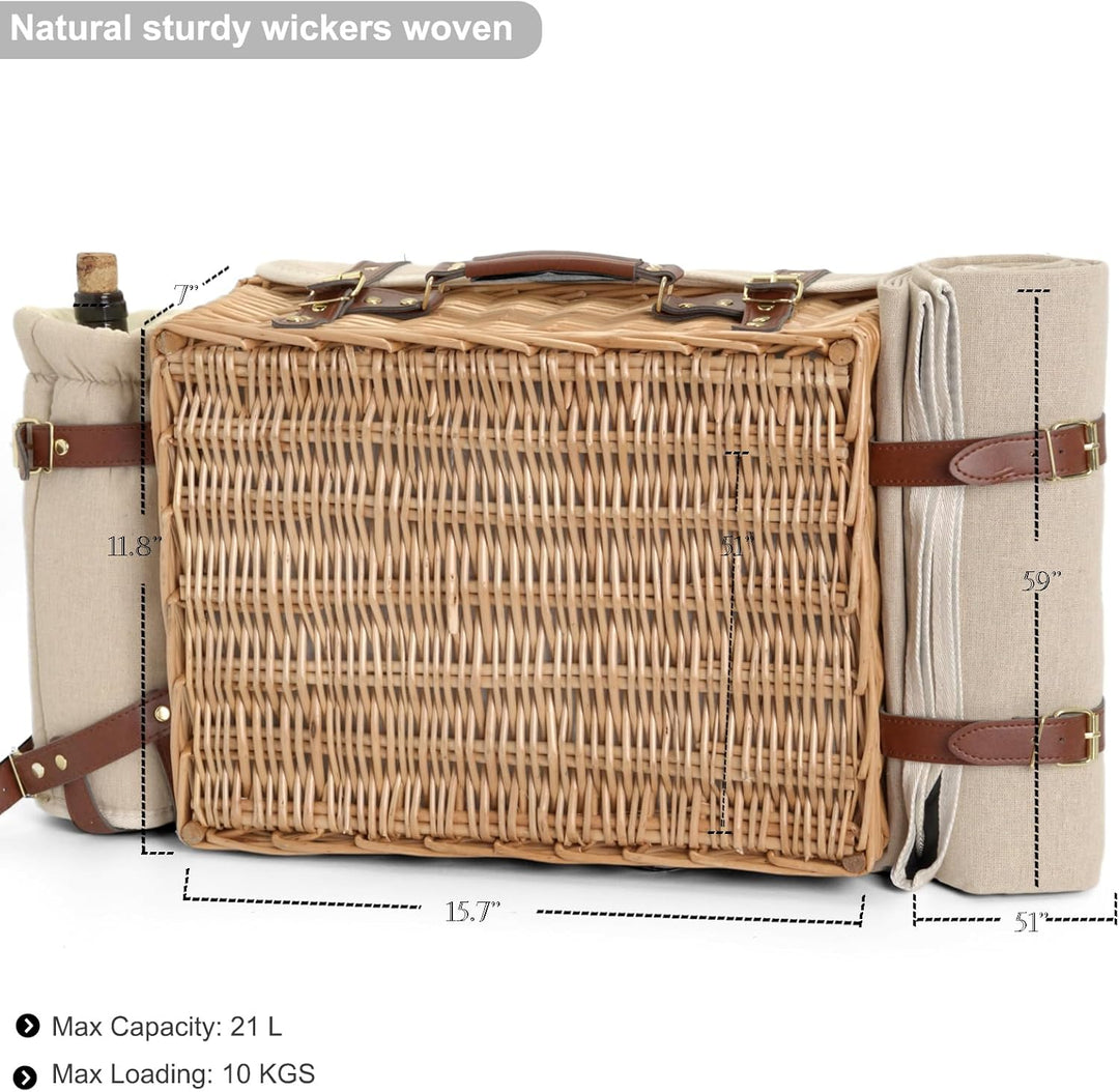 Multifunktionales Picknickkorb-Set aus Weidengeflecht für 2 Personen mit Decke und Picknicktisch, is