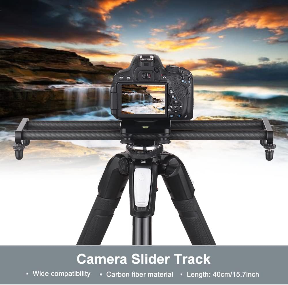 Andoer 40cm / 15inch Kohlefaserkamera Track Slider Video Stabilisator Schiene mit Mini-Kugelkopf-Tel