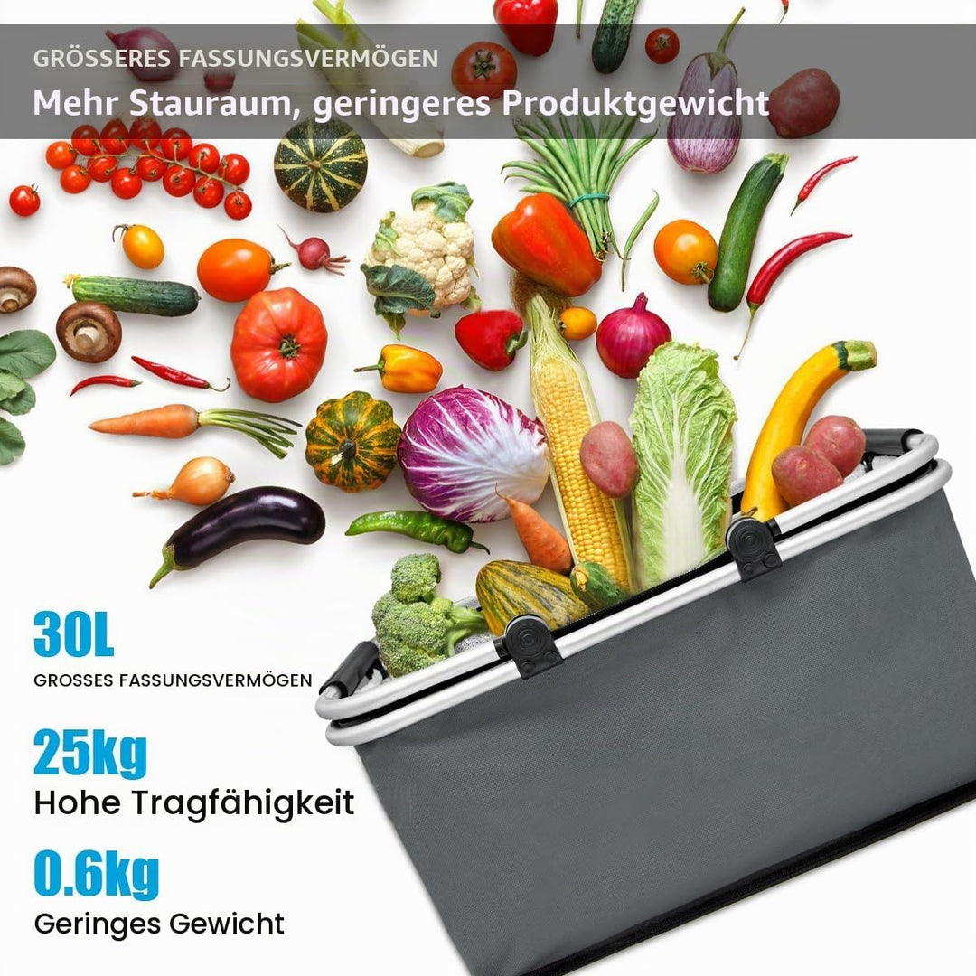 Einkaufskorb 30L, grosse Kühltaшаche, thermokorb mit Alurahmen, isoliert mit Deckel für Reisen, Pick