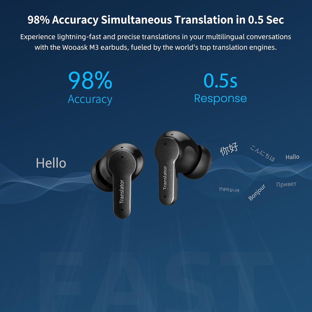 Translator Earbuds M3 Black Real Time Instant Language Translator Device Support Language Translatio