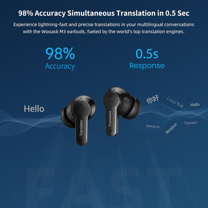 Translator Earbuds M3 Black Real Time Instant Language Translator Device Support Language Translatio