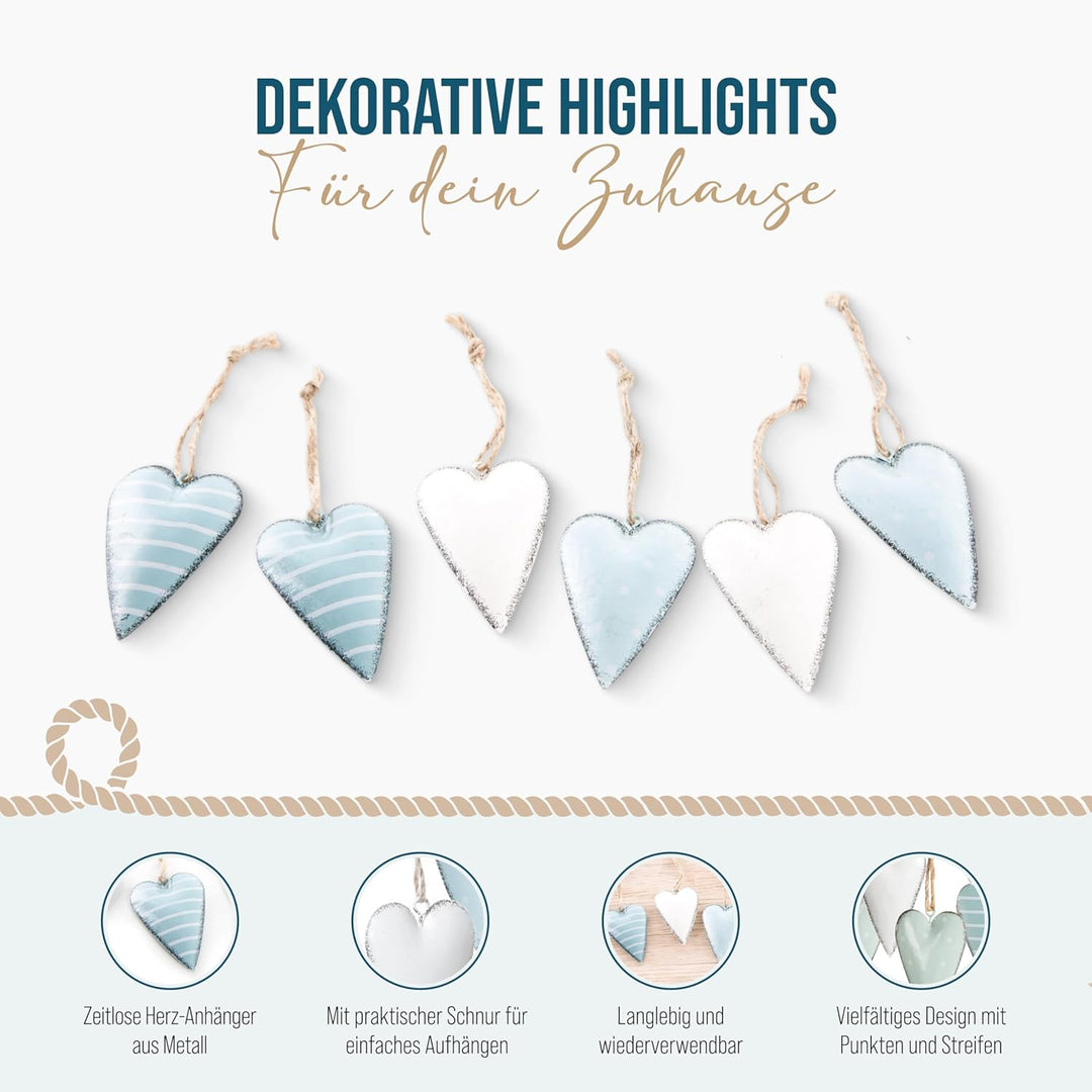Logbuch-Verlag 12 kleine Herzanhänger Metall Herzen zum Aufhängen blau weiss Hochzeit Ostern Frühlin